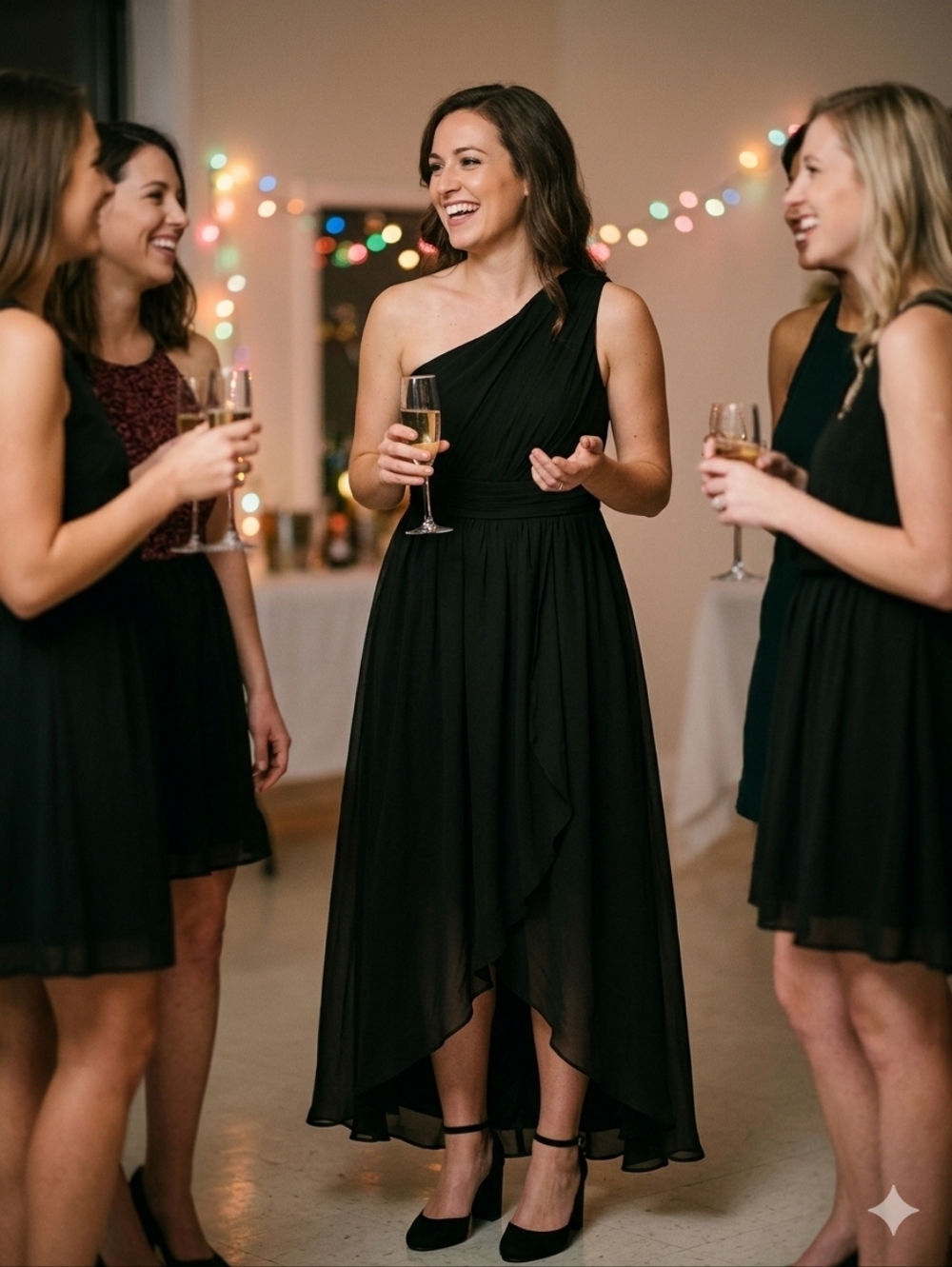 Elegant One-Shoulder Black Dress